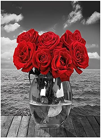 VETPW 5D DIY Rose Diamant Malerei Set, DIY Voller Diamond Pasted Painting Strass Stickerei Kreuzstich Kunst Handwerk Diamant für Home Wall Wanddekoration (30x40CM)