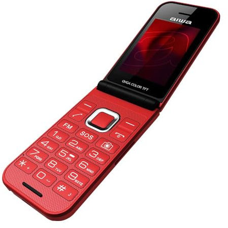 Aiwa FP-24RD: Teléfono Móvil Senior 2.4 con Doble Pantalla, Dual SIM, Conexión Bluetooth, 32MB RAM + 32 MB ROM, microSD, diseño Slim, Rojo
