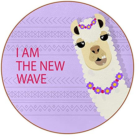 Evernever Runde Leder-Untersetzer für Getränke, niedliches Lama-Alpaka, I am the New Wave, Tischschutzmatte für Weingläser, Tassen und Tassen, wiederverwendbar im Büro, Küche, Bar, 10,9 cm