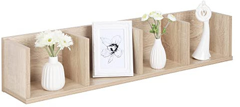 RICOO Wandregal 92 x 18 x 18 Braun Sonoma Eiche, Spanplatte aus Holz, Hängereral WM016-ES, Regal Wand, Bücherregal Bilderregal Fotoregal Küchenregal Wandboard Würfelregal Schweberegal