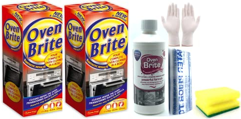 2 Packs of Oven Brite Antibacterial Oven Cleaning Kit – 2X 500 ml Bottle – Rack Cleaning Bags and Gloves Included - Complete Oven cleaning kit with Degreaser Sponge