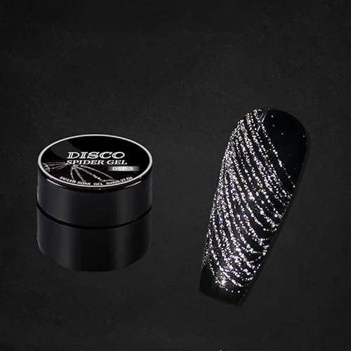 Einfarbig/leuchtend/Bling Glitzern Disko Spinne Gel,21 Farben Nagel Kunst Drahtziehgel zum Ziehen von Linien,neues verbessertes Matrixgel mit Gelfarbe (Glitzer Spinnengel, DSP05#Silber)