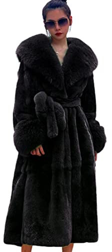 Kuteng Manteaux à col en Fourrure d'hiver pour Femmes, Manteau en Fausse Fourrure pour Femmes Manteau Long Chaud, vêtements d'extérieur Amples et décontractés pour Femmes,Noir,XXL