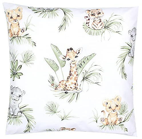TupTam Kinder Kissenbezug Kissenhülle Dekorativ Gemustert, Farbe: Safari/Löwe/Braun/Blätter/Grün, Größe: 40 x 40 cm