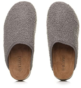 AJVANI Mens boys slip on comfort footbed slippers grip sole indoor mules size