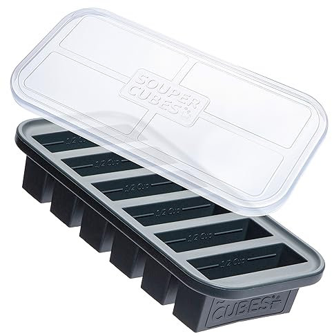 Souper Cubes 1/2 Cup Silicone Freezer Tray with Lid - Easy Meal Prep Container and Kitchen Storage Solution - Silicone Mold for Soup and Food Storage - Charcoal – 1-Pack