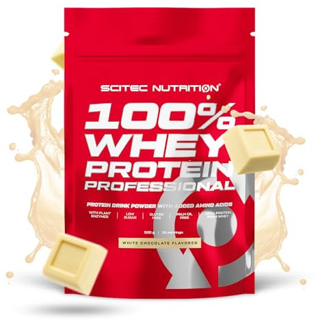 Scitec Nutrition 100% Whey Protein Professional - Amélioré avec des acides aminés supplémentaires et des enzymes digestives - Sans gluten - Sans huile de palme, 500 g, Chocolat blanc