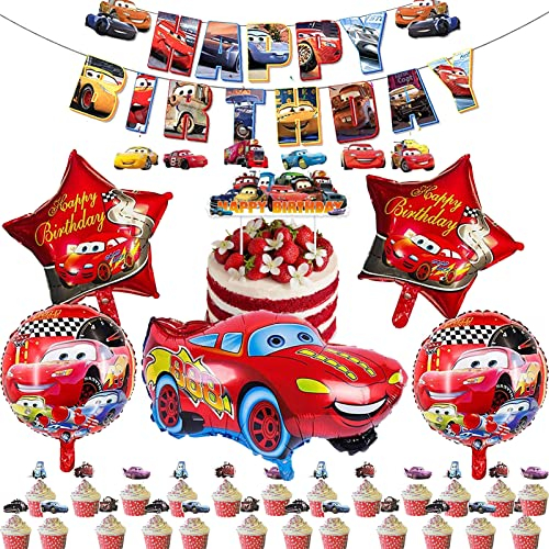 TASAHNI 51 Stück Cars Geburtstagsdeko Geburtstagsdeko Junge Geburtstagsdeko Kinder Auto Geburtstagsparty Deko Deko Geburtstag Junge mit Cars Tortendeko für Kindergeburtstage Themenpartys