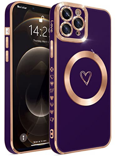 ECZOIL Compatible with iPhone 11 Pro Max Case MagSafe,Full Camera Lens Protection Luxury Electroplated Cute Heart Magnetic Case for iPhone 11 Pro Max for Women Girls-Deep Purple