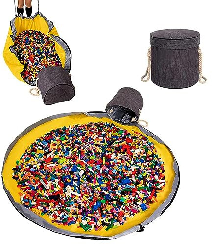 Coo11 Toy Storage Sack Organizer Unit Play Mat for lego Toy Storage Bucket Large Drawstring Portable Container Storage Bins Activity Organizer (Grey)