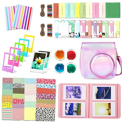 Leebotree Instantané Caméra Accessoires Compatible avec Instax Mini 12 Appareil Photo, Le Package Comprend Housse de Caméra,Album, Cadres, Autocollant de Bord and Coin (Rose Magique)