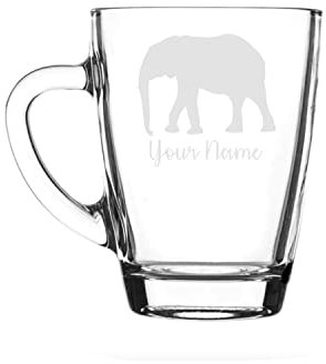Personalised Elephant Glass Mug Animal Gift for Him for Her