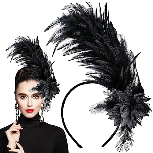 WLLHYF Diadema de plumas de los años 20, diadema para boda, tocado de plumas, accesorio para cóctel, boda, fiesta de té (negro)