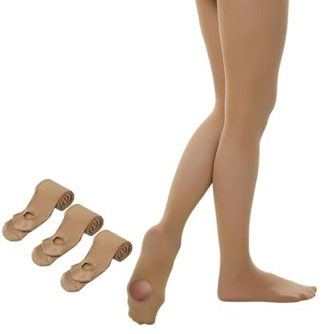 Yilanmy Dance Tights for Women Convertible Transition Ballet Tights Ultra Soft Opaque Pantyhose 3 Pairs (Suntan,S-M)