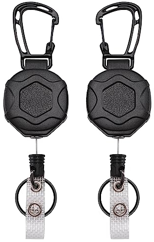 Xnourney Set de 2 porte - clés rétractables robustes, porte badge retractable, Support de badge ID tactique avec crochet et boucle en alliage de zinc amélioré, porte badge enrouleur de 31,5 pouces