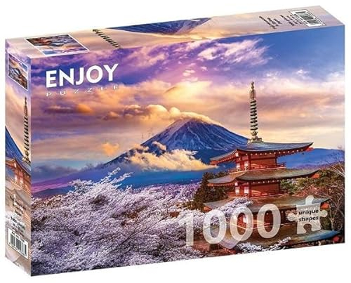 1000 Pieces Jigsaw Puzzle for Adults – Matte Finish, Soft Touch, Sturdy and Unique Pieces, Tight Fit, Vivid Colors, Missing Pieces Service – Fuji Mountain Landscape with Cherry Blossom by ENJOY Puzzle