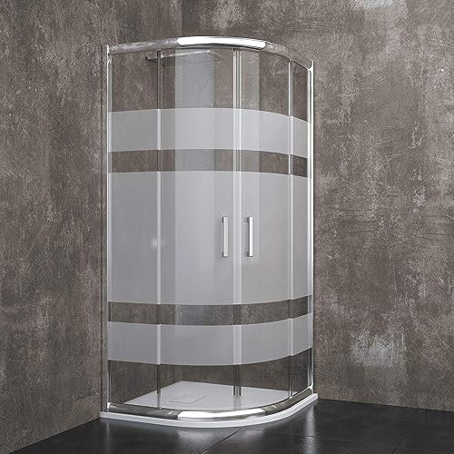 Box Doccia Semicircolare In Cristallo Temperato Serigrafato da 6 mm Con Porte Ante Scorrevoli 195 Cm H Struttura Alluminio Anodizzato Maniglie in Acciaio Cromato Design Davos (100 x 100 Cm)