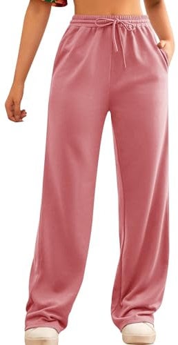 FACDIBY Jogginghose mit weitem Bein für Damen, elastisch, hohe Taille, Kordelzug, lockere Hose mit Taschen, Pink, XX-Large