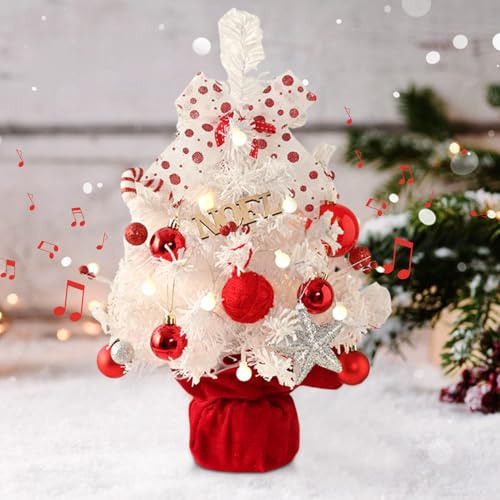 Mini árbol de Navidad decorativo, giratorio 360°, pequeño árbol de Navidad artificial con iluminación y música, 50 cm LED árbol de Navidad artificial para decoración de Navidad, decoración de mesa,