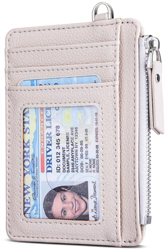 Teskyer Portefeuille, Porte Carte Bancaire, Petit Portefeuille, Porte Cartes de Credit, Cuir PU, RFID, avec Fermeture éclair, contenir Jusqu’à 8 Cartes, Minimaliste, Beige
