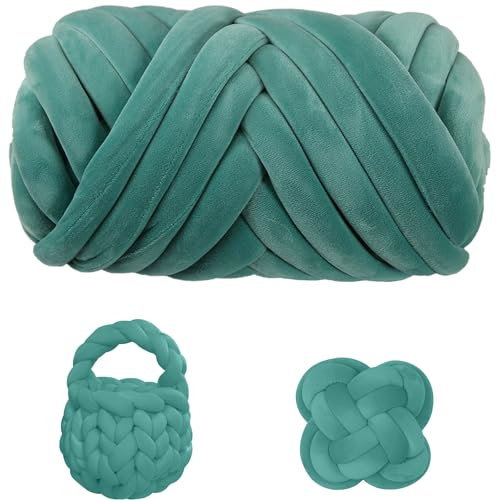 Maxee Dicke Wolle Garn 500g, Chunky XXL Wolle zum Handstricke, Schlauchgarn Armstricken Knitting Wolle, Sperrige Textilgarn zum häkeln für körbe, Decke, Kissen,Haustierkorb(Velvet Kieferngrün)