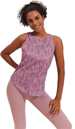 Weardear Damen Yoga Tanktops Ärmelloses Sportshirt Kleidung Fitness Running Workout Lauftop Geo-Druck Oberteile S-XXL