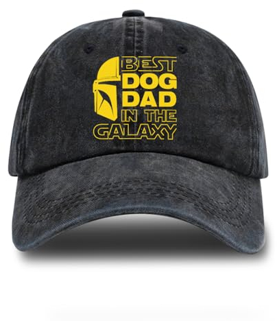rofiowa Best Dog Dad in The Galaxy Adjustable Washed Cotton Baseball Cap, Funny Retro Trucker Hat Outdoor Accessories for Men Grandpa Dad Dog Lover, Birthday for Dog Father, Verwaschenes Schwarz, 7-7