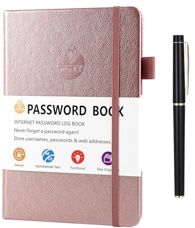 Nircho Passwortbuch mit Registerkarten, Adress und Passwort-Organisationsbuch, Kleines Passwortbuch mit Gelstifte Organizer für Computer und Website Logins(Roségold)