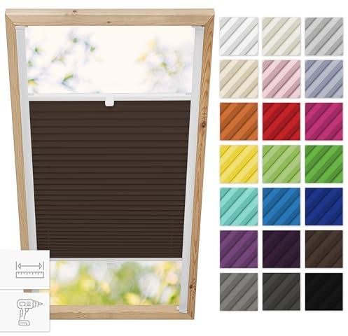 Estika Dachfenster plissee mit Bohren für Velux Fenster - Modell: M06 - Stofffarbe: Schokolade - Dachfenster Rollo, Fensterrollo innen, Fenster plissee