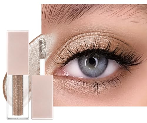 Flüssiger Lidschatten, Glitzer Metallic Lidschatten zum Aufhellen der Augen, Langanhaltend und Wasserfest Liquid Eyeshadow mit Funkeln Glitzer, Glattes Schimmer Augen Make-up(Gold)