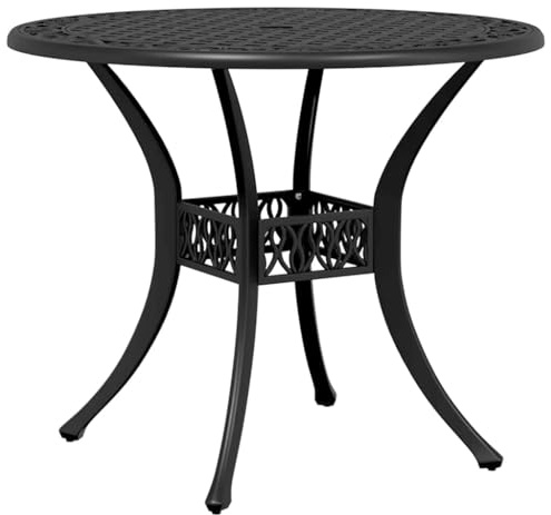 vidaXL Gartentisch, Terrassentisch mit Schirmloch, Esstisch für Indoor Outdoor, Gartenmöbel Tisch Rund, Schwarz Ø90x75cm Aluminiumguss
