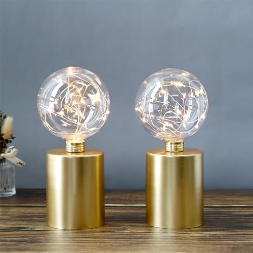 JHY DESIGN Set of 2 Gold Table Lamp Battery Powered 20cm Tall Cordless Light Operated Great for Living Room Bedroom Weddings Parties Indoors Outdoors