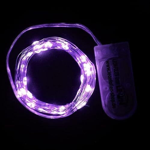 Mini LED Lichterkette Lila mit Batterie 2 Meter 20 LEDs Kupferkabel Wasserdicht Draht Klein Dekoration Weihnachten Halloween Drahtlichterkette für Innen DIY Hochzeit