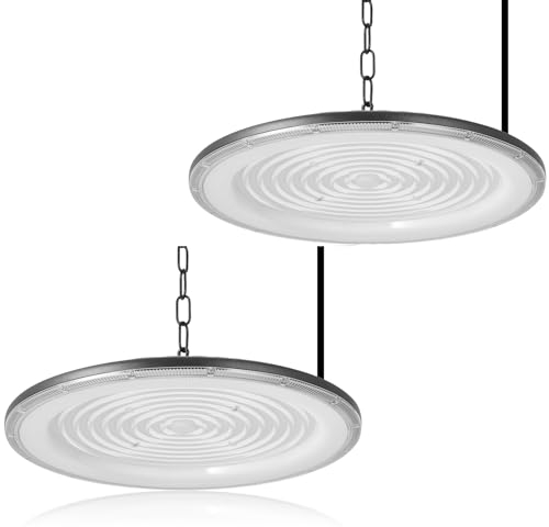 Bellanny LED Werkstatt Deckenleuchte 500W 50000LM Industrielampe Werkstattlampe Hallenstrahler | IP65 Wasserdicht LED High Bay Light, 2 Stück 6500K Strahler UFO Lampe für Garage Warenhaus Fabriken