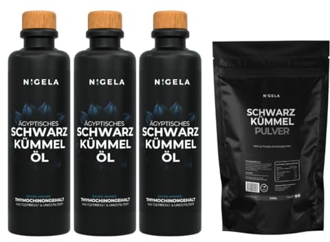 Nigela BIO Schwarzkümmelöl ungefiltert - Hoher Thymochinongehalt in 100% lichtgeschützer Keramikflasche - kaltgepresst - Zertifizierte & Laborgeprüfte Premiumqualität - 3 x 200ml