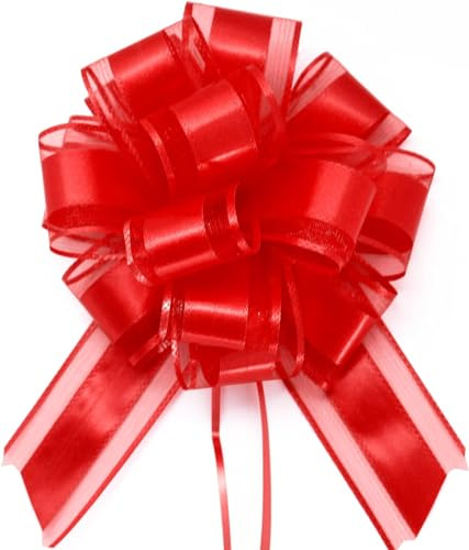 FQTANJU 5 PCS 6 inches Large Pull Bows, Bow for Gift Wrapping, Ribbon Bows for Wedding Christmas Birthday Party Gift Baskets or Valentine's Day Flower Gift Boxes Decoration (Red)