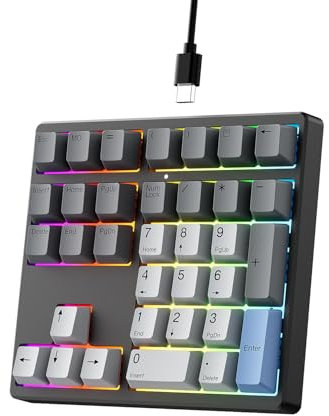 Kisnt Pavé numérique mécanique personnalisé, QMK/VIA programmable, 34 touches remplaçable à chaud, pavé numérique USB avec touches PBT rétroéclairé RVB pour ordinateur portable, MacBook, ordinateur de