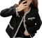 Blazer en Tweed coréen décontracté élégant pour Femmes tempérament col Rond Blazer à Carreaux décontracté Bouton Patte de Boutonnage Veste Courte (Noir,M)