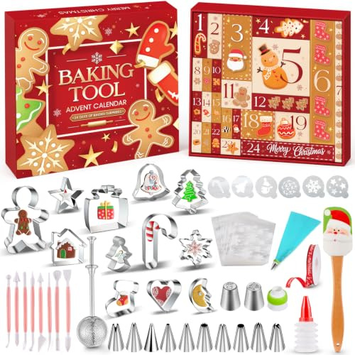 24-Day Baking Tool Advent Calendar for Women Teens | Countdown to Christmas with cookie cutters baking gift for familyfriends