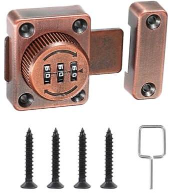 PATIKIL Combination Cabinet Latch, Zinc Alloy Keyless Drawer Lock 3-Digit Password Cabinet Lock Safety Lock for One-Way Door Cupboard, Copper