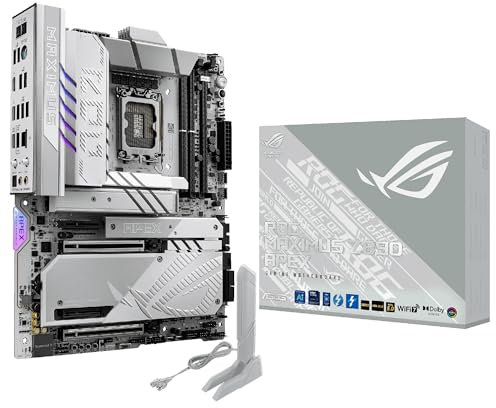 ASUS Intel ROG Maximus Z890 Apex ATX motherboard, 22+1+2+2 power stages, DDR5 slots, PCIe 5.0 with full support for next-gen GPUs, six M.2 slots, WiFi 7, AI Overclocking, PCIe Slot Q-Release Slim