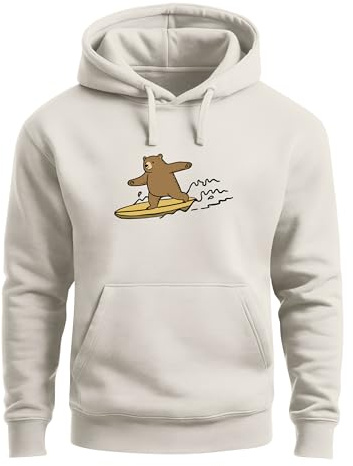 Neverless® Hoodie Herren Print Bär Surfing Bear Aufdruck Motiv Kapuzen-Pullover Männer Fashion Streetstyle