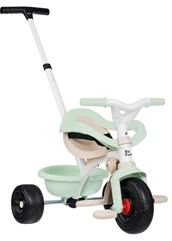 Smoby - Be Fun Komfort Grün - Fahrzeug für Kinder ab 10 Monate - Mitwachsend - Schubstange mit Einkaufsbeutel