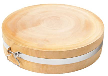 Aioneer Rundes Schneidebrett Aus Goldenem Sandelholz, Professionelles Schneidebrett Für Die Küche, Schneidebrett Mit Griffen Für FleischRound a