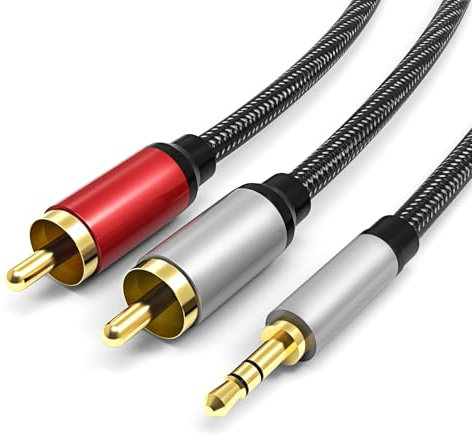 SSS·GRGB 3.5mm to RCA Cable, 24K Gold-Plated RCA Male to Aux Audio Adapter 50ft/15M, Nylon Braided Audio and Video Cable Extension for Smartphones, HDTV, Tablet, Home Theater, Speaker, MP3