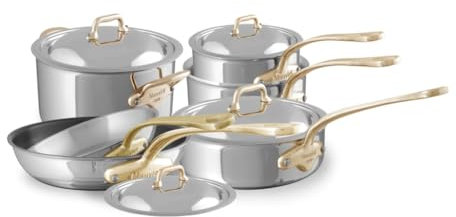 Mauviel M'COOK B 5-Ply Stainless Steel 10-Piece Cookware Set With Brass Handles, Made In France