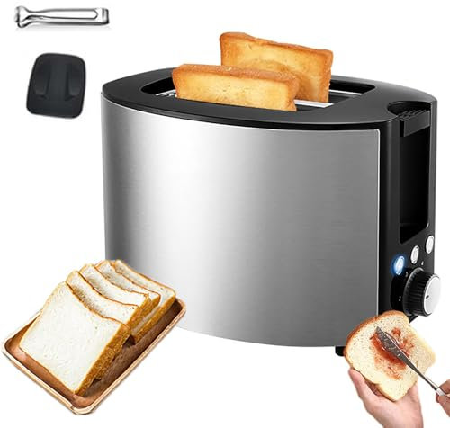 MiBoce 2-Slice Stainless Steel Toaster, Household breakfast machine, 6 Bread Types, with Thawing Function, Removable Crumb Tray, for Home Kitchen