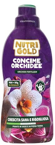 NutriGold® concime Orchidee MAXI FORMATO|Fertilizzante Specifico per Orchidee con Microelementi Chelati - Stimola Fioriture Colori Brillanti - Nutrienti Selezionati a Km0 - Liquido 700g + 50g Omaggio