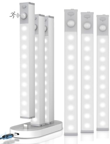 Goodea 18cm Slim Bright LED Schrankbeleuchtung Kabellos mit Ladestation, 6 Stück Dimmbar Schranklicht mit Bewegungsmelder für Kleiderschrank,Bücherregal, Treppe, Flur, RV (8000K Kaltweiß)