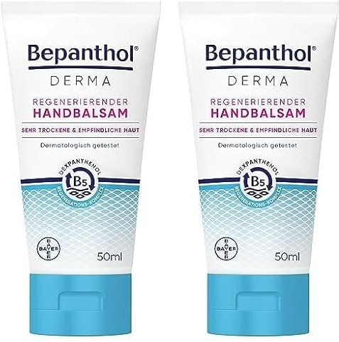 Bepanthol DERMA Regenerierender Handbalsam für die tägliche Pflege, beruhigt sofort juckende, trockene Hände, zieht schnell ein und spendet bis zu 48h Feuchtigkeit. Mit B5-Regenerations-Komplex, 50ml